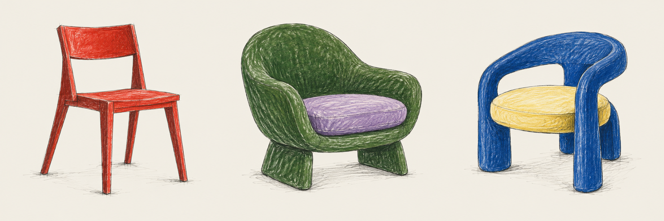 Hand-drawn angular red chair
